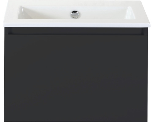 Badmöbel-Set Sanox Frozen BxHxT 61 x 42 x 46 cm Frontfarbe schwarz matt mit Waschtisch Keramik weiß