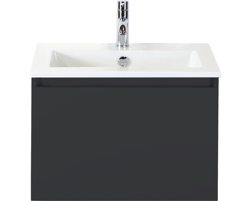 Badmöbel-Set Sanox Frozen BxHxT 61 x 42 x 46 cm Frontfarbe schwarz matt mit Waschtisch Keramik weiß