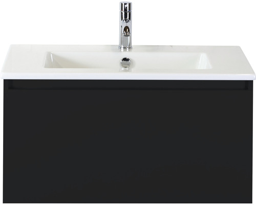 Badmöbelset 2-teilig Einzelbadmöbel Sanox Frozen BxHxT 81 x 42 x 46 cm Frontfarbe schwarz matt mit Waschtisch Keramik weiß 75734532