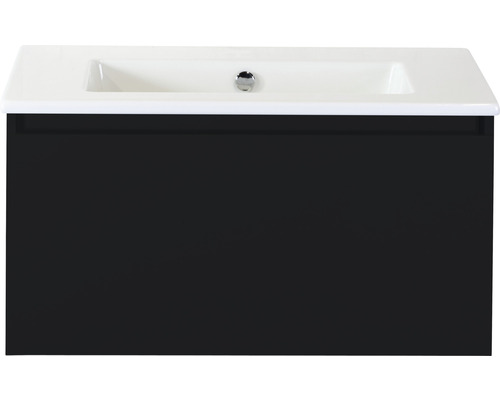 Badmöbelset 2-teilig Einzelbadmöbel Sanox Frozen BxHxT 81 x 42 x 46 cm Frontfarbe schwarz matt mit Waschtisch Keramik weiß 75734632
