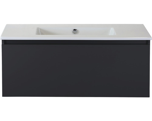 Badmöbel-Set Sanox Frozen BxHxT 101 x 42 x 46 cm Frontfarbe schwarz matt mit Waschtisch Keramik weiß