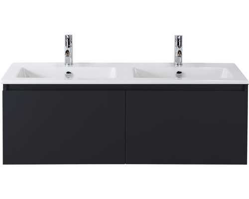 Badmöbelset 2-teilig Doppelbadmöbel Sanox Frozen BxHxT 121 x 42 x 46 cm Frontfarbe schwarz matt mit Waschtisch Keramik weiß 75734932