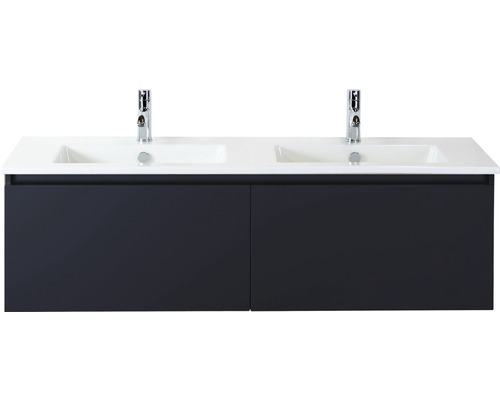 Badmöbelset 2-teilig Doppelbadmöbel Sanox Frozen BxHxT 141 x 42 x 46 cm Frontfarbe schwarz matt mit Waschtisch Keramik weiß 75735132