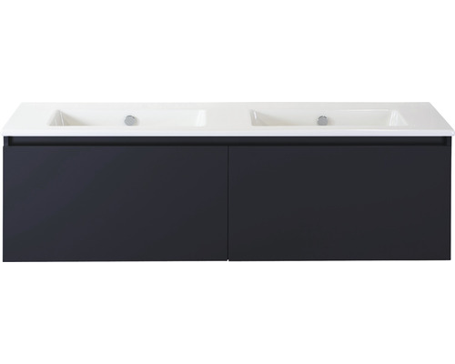 Badmöbelset 2-teilig Doppelbadmöbel Sanox Frozen BxHxT 141 x 42 x 46 cm Frontfarbe schwarz matt mit Waschtisch Keramik weiß 75735232