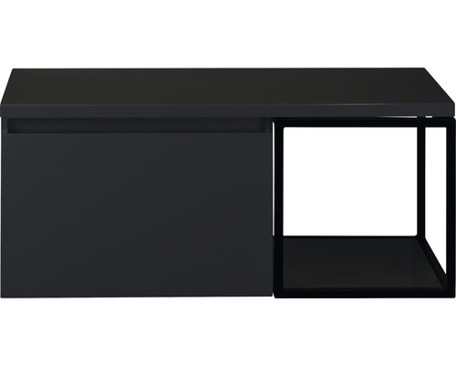 Waschtischunterschrank Sanox Frozen BxHxT 100 x 43 cm x 45 cm Frontfarbe schwarz matt mit Waschtischplatte und Seitenregal