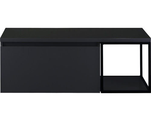 Waschtischunterschrank Sanox Frozen BxHxT 120 x 43 cm x 45 cm Frontfarbe schwarz matt mit Waschtischplatte und Seitenregal