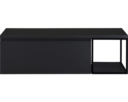 Waschtischunterschrank Sanox Frozen BxHxT 140 x 43 cm x 45 cm Frontfarbe schwarz matt mit Waschtischplatte und Seitenregal
