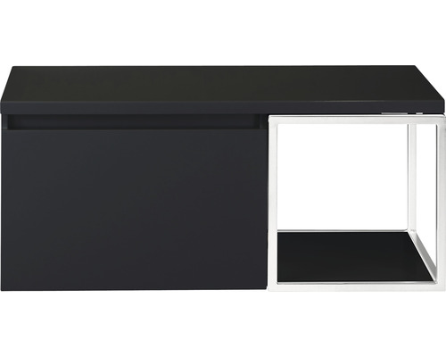 Waschtischunterschrank Sanox Frozen BxHxT 100 x 43 cm x 45 cm Frontfarbe schwarz matt mit Waschtischplatte und Seitenregal weiß matt
