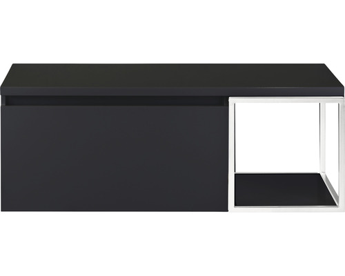 Waschtischunterschrank Sanox Frozen BxHxT 120 x 43 cm x 45 cm Frontfarbe schwarz matt mit Waschtischplatte und Seitenregal weiß matt