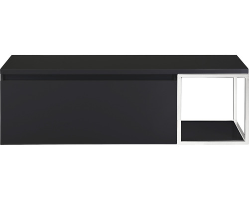 Waschtischunterschrank Sanox Frozen BxHxT 140 x 43 cm x 45 cm Frontfarbe schwarz matt mit Waschtischplatte und Seitenregal weiß matt