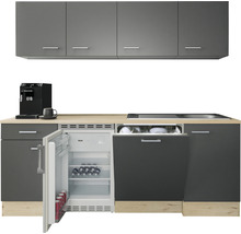 Moderne Küche mit Geräten und grauen Schränken