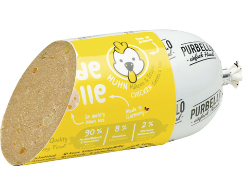 PurBello Hundefutter Rolle mit Huhn, Karotten und Erbsen