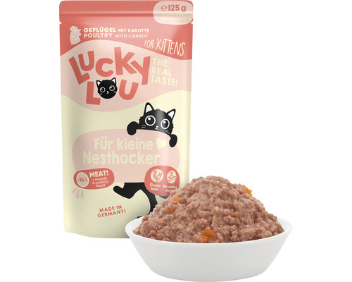 Lucky Lou Kittenfutter Geflügel mit Karotte im Beutel und Schale