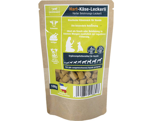 Hundesnack DAUERKAUER Hartkäse Leckerli aus Milch 100 g Hartkäse Leckerli für Hunde in einer 100 Gramm Packung