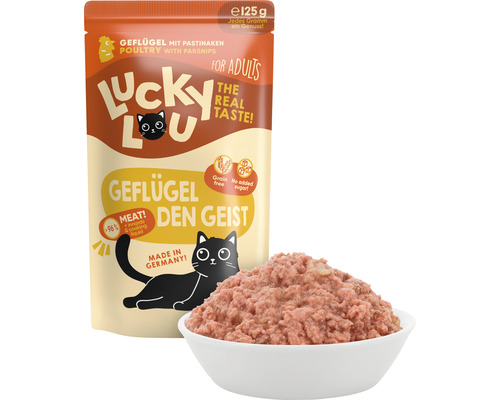 Lucky Lou Katzenfutter Geflügel mit Pastinaken im 125 Gramm Frischebeutel