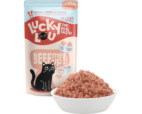 Lucky Lou Katzenfutter Geflügel und Rind mit Zucchini in einer 125 Gramm Packung