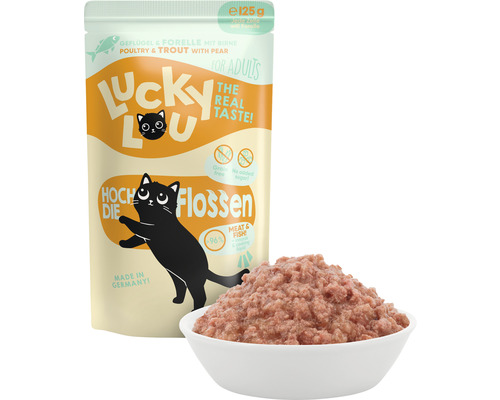 Lucky Lou Katzenfutter Geflügel und Forelle mit Birne für erwachsene Katzen
