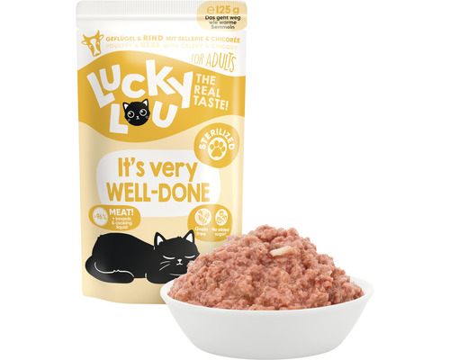 Lucky Lou Katzenfutter Geflügel und Rind mit Sellerie und Chicorée für erwachsene Katzen