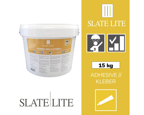 Slate-Lite einkomponentiger Klebstoff Extreme Bath 15 kg Eimer Eimer mit 15 kg Klebstoff für Bad und Außenbereich