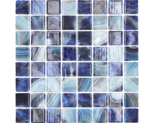 Glasmosaik VP56384PUR Quadrat ECO ROYAL 38 PUR 31,6x31,6cm Mosaikfliese mit quadratischen, blauen Glassteinen