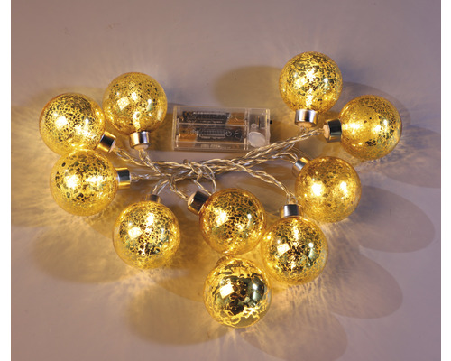 Lichterkette Glaskugeln gold Lafiora 10 LEDs Lichtfarbe warmweiß inkl. Timerfunktion Lichterkette mit Kugeln und Batteriebetrieb