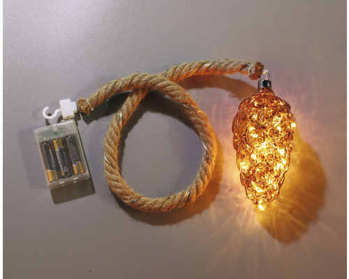 Dekorative Kiefernzapfenleuchte mit Seilaufhängung und Batteriefach