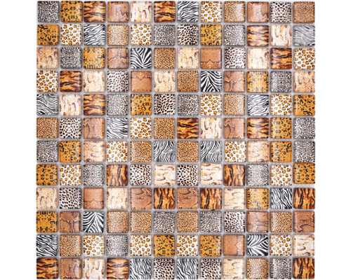 Glasmosaik XCM WL54 Quadrat Crystal Wildlife lightbrown 29,8x29,8cm Mosaikfliese mit Tiermuster