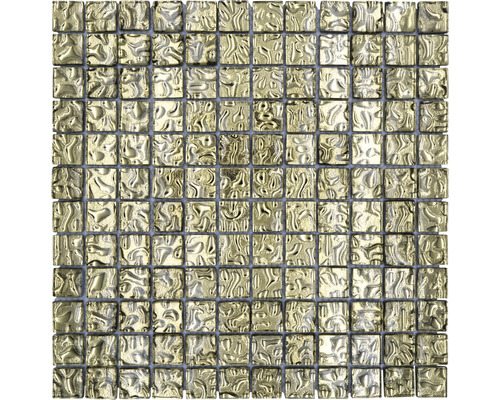 Glasmosaik XCM 8GO3 Quadrat Crystal Gold wavy 29,8x29,8cm Quadratische Mosaikfliese mit unebener Oberfläche für Wand und Boden