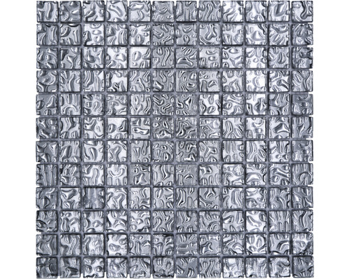 Glasmosaik XCM 8SB4 Quadrat Crystal Silver wavy 29,8x29,8cm Quadratische Mosaikfliese mit unregelmäßiger Oberfläche