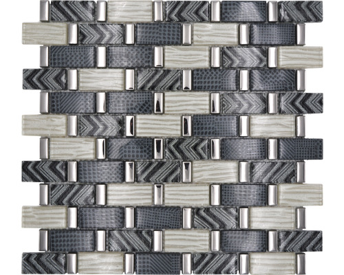 Glasmosaik XCM MW20 Rechteck Crystal mix EP grau/schwarz 30x31cm Mosaikfliese mit Muster und silberfarbenen Akzenten