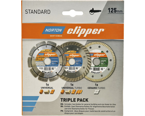 Norton Clipper Diamantscheiben-Set Standard Ø 125x22,23 mm inkl. 3x Diamanttrennscheiben