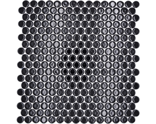 Keramikmosaik Knopf 890N Knopf uni schwarz glänzend 32x30,5cm Mosaikfliese mit runden, glänzenden Elementen