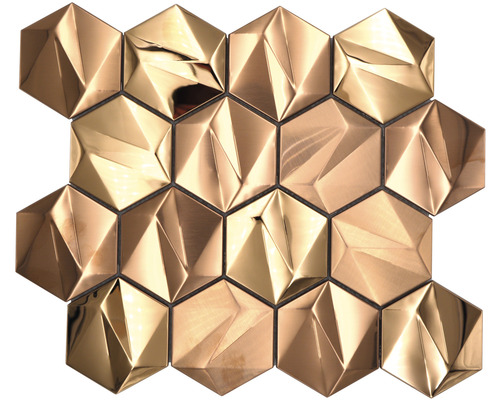 Metallmosaik HXM 50BR Hexagon 3D Stahl Rosegold glänzend 25,7x29,7cm Mosaikfliese mit hexagonaler Form und dreidimensionaler Oberfläche
