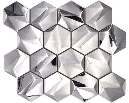 Metallmosaik HXM 40SB Hexagon 3D Stahl Titanium glänzend 25,7x29,7cm Mosaikfliese aus Metall in Hexagonform