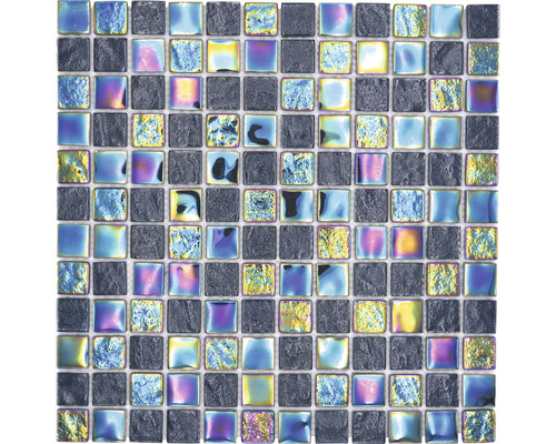 Glasmosaik CM S265 Quadrat Crystal mix Shell SAPHIRE 25, 30 x 30 cm Mosaikfliese mit quadratischen Elementen