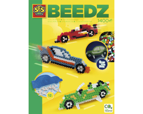SES Beedz Bügelperlen Set mit Motivvorlagen zum Erstellen von Rennwagen, 1400 Stück