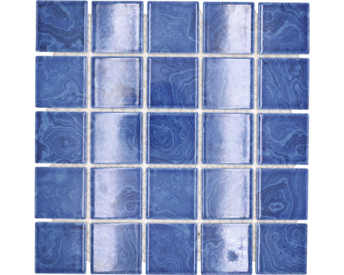 Keramikmosaik SD 621N Quadrat uni Beach Blue glänzend 30,4x30,4cm Quadratische Mosaikfliese in blauer Marmoroptik