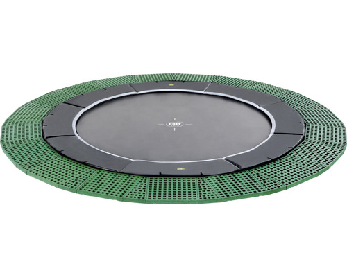 Rundes Gartentrampolin mit grüner Schutzmatte