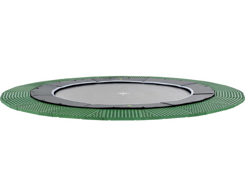 Rundes Gartentrampolin mit grüner Umrandung und gepolstertem Rand