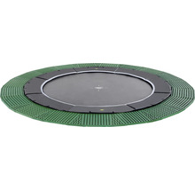 Rundes Gartentrampolin mit Sicherheitsnetz und grüner Umrandung