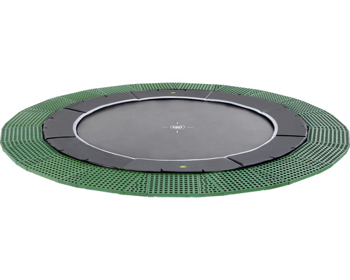 Rundes Gartentrampolin mit Sicherheitsnetz und grüner Umrandung