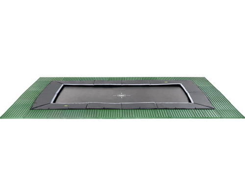 Rechteckiges Trampolin mit Sicherheitsabdeckung und Bodenplatten