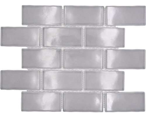 Keramikmosaik HSS 345 Subway Handmade Style Grey 26,5x30,9cm Mosaikfliesen aus Glas im Querformat