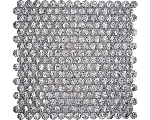 Keramikmosaik Knopf SB97 Knopf uni silber gehämmert 31,5x31cm Mosaikfliese mit runden, silberfarbenen Steinen