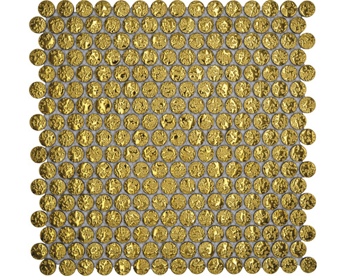 Keramikmosaik Knopf GO86 Knopf uni gold gehämmert 31,5x31cm Mosaikfliese mit runden, strukturierten Elementen