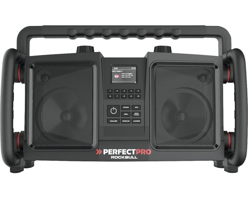 Baustellenradio PerfectPro ROCKBULL DAB+ und UKW-Empfang, Bluetooth, AUX- und USB-Eingang, inklusive Ladegerät integriertem Lithium-Akku, 11,1 V 230 V, IP65