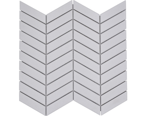 Keramikmosaik CHEV 21 Chevron uni weiß matt 28,85x30,25cm Mosaikfliese im Fischgrätmuster