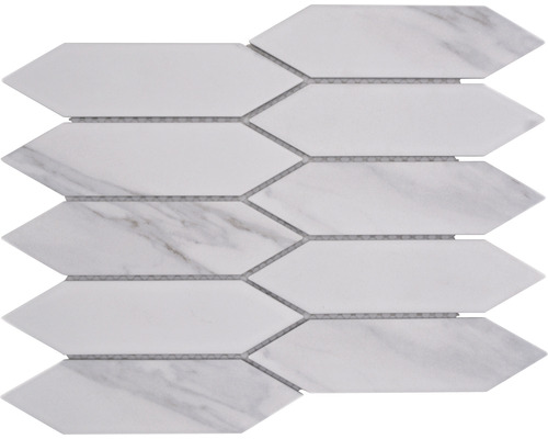 Keramikmosaik CIM LHX CR Hexagon lang PICKET Carrara 27,55x31,3cm Pfeilförmiges Mosaik aus Marmor