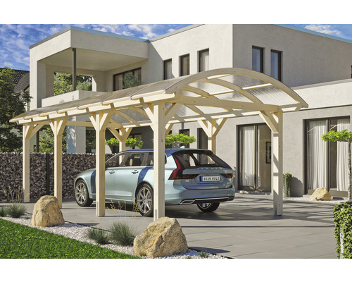 Einzelcarport SKAN HOLZ Franken inkl. Pfostenanker 376 x 755 cm natur