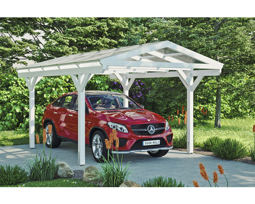 Carport aus Holz mit Auto